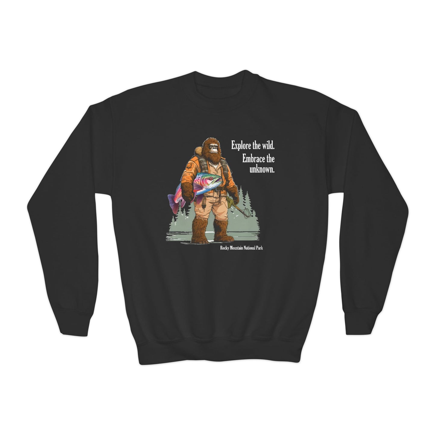 Embrace the Unknown | Bigfoot | Fishing | Youth Crewneck Sweatshirt