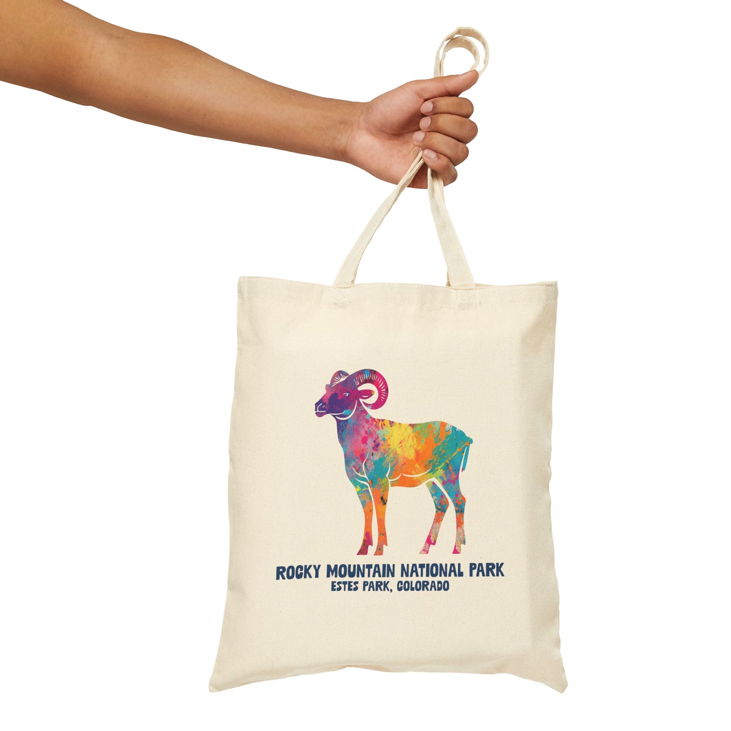Splatter Art Bighorn Ram | RMNP | Cotton Canvas Tote Bag