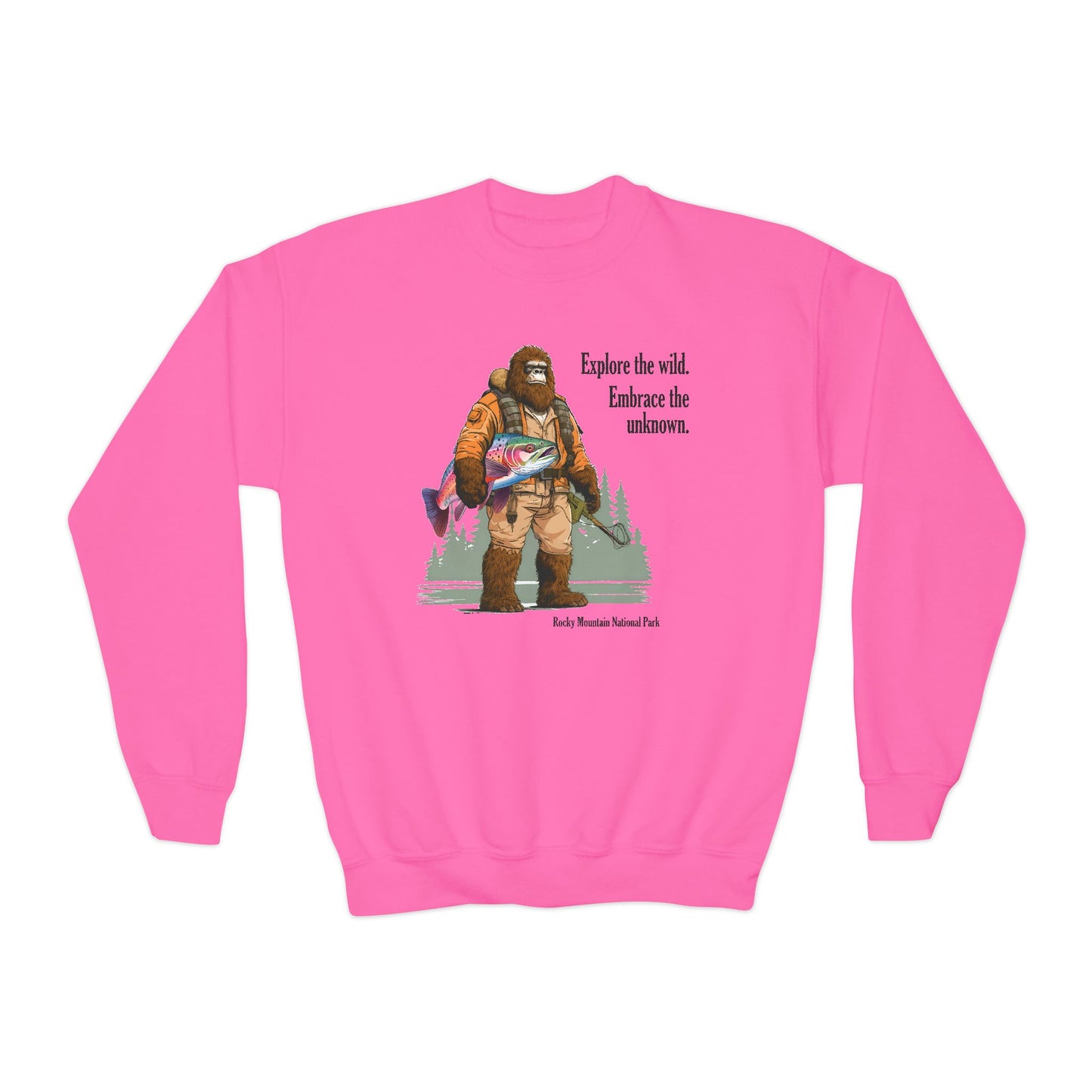 Embrace the Unknown | Bigfoot | Fishing | Youth Crewneck Sweatshirt