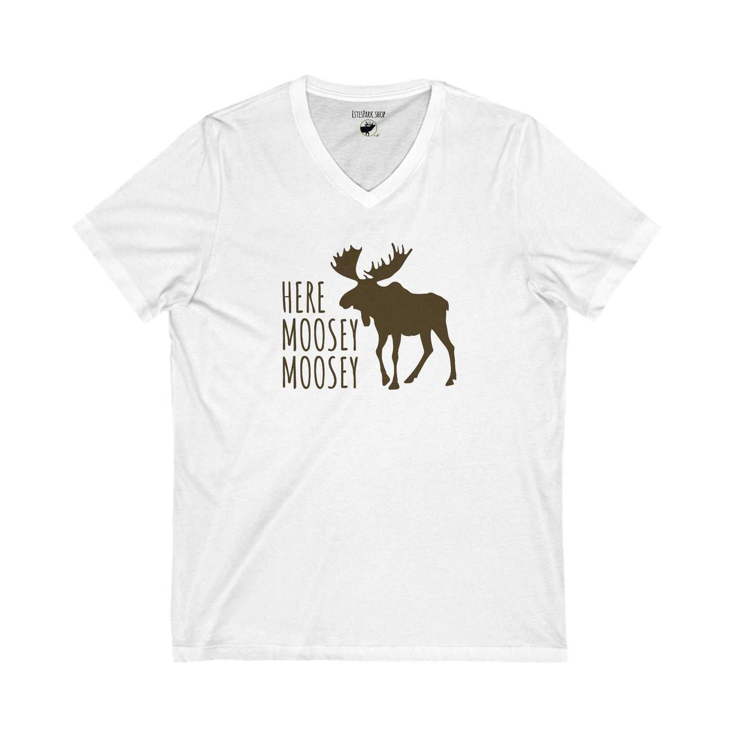 Here Moosey Moosey | Unisex Jersey Short Sleeve V-Neck Tee