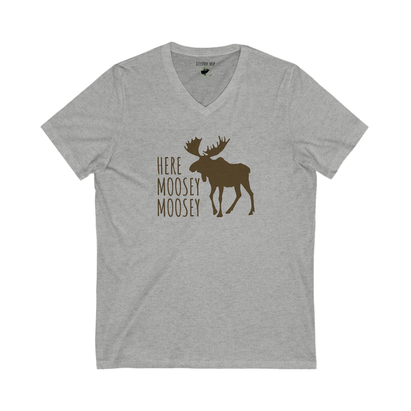 Here Moosey Moosey | Unisex Jersey Short Sleeve V-Neck Tee