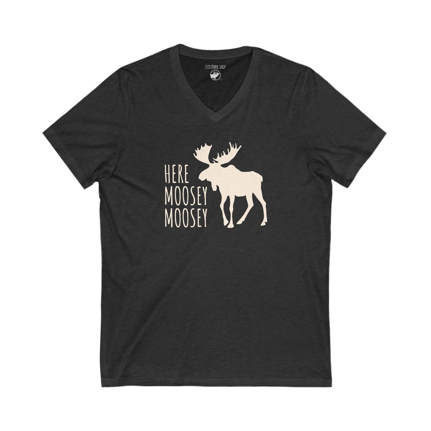 Here Moosey Moosey | Unisex Jersey Short Sleeve V-Neck Tee