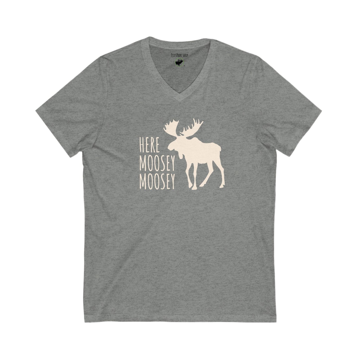Here Moosey Moosey | Unisex Jersey Short Sleeve V-Neck Tee