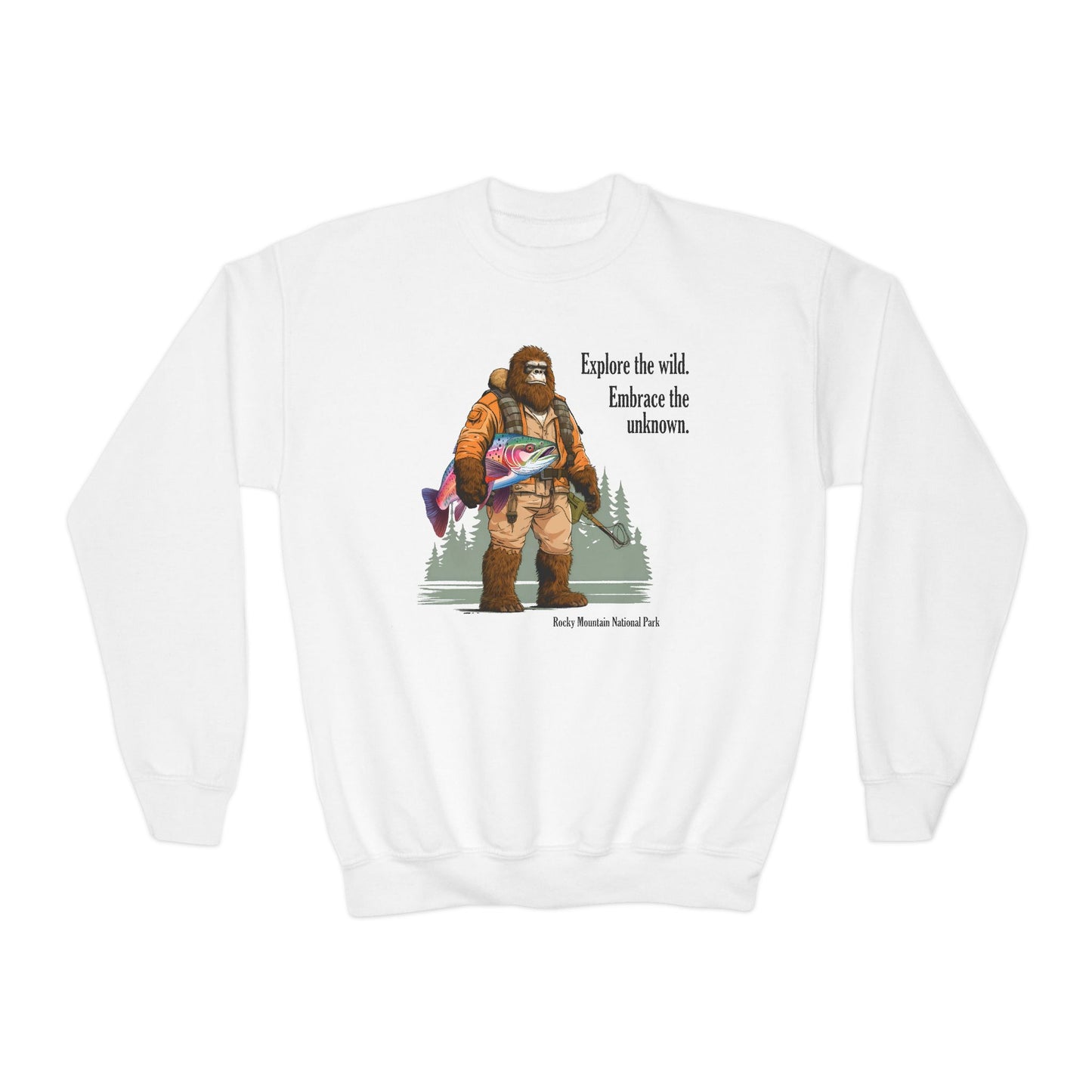 Embrace the Unknown | Bigfoot | Fishing | Youth Crewneck Sweatshirt
