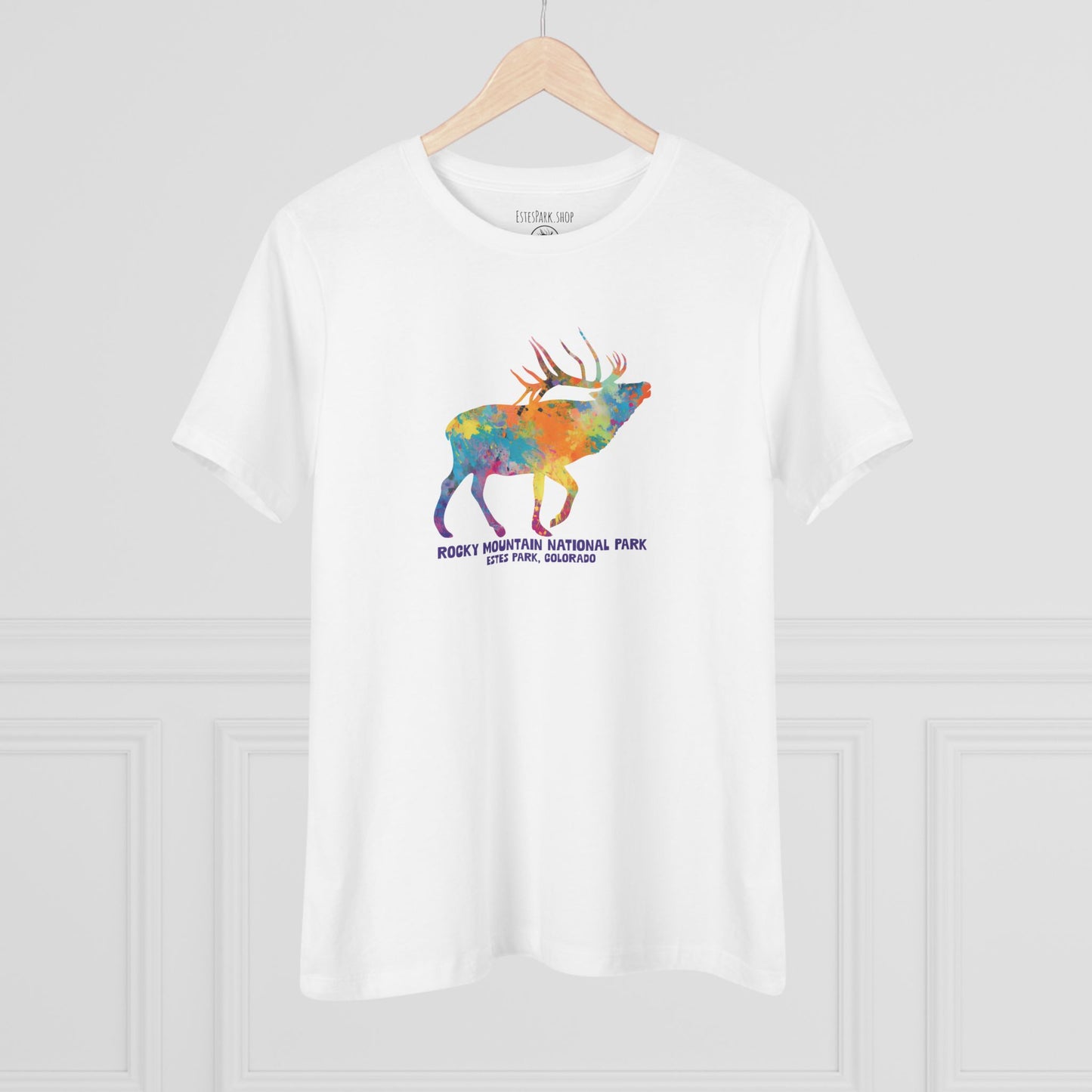 Splatter Art Elk| RMNP | Women's Cotton Tee