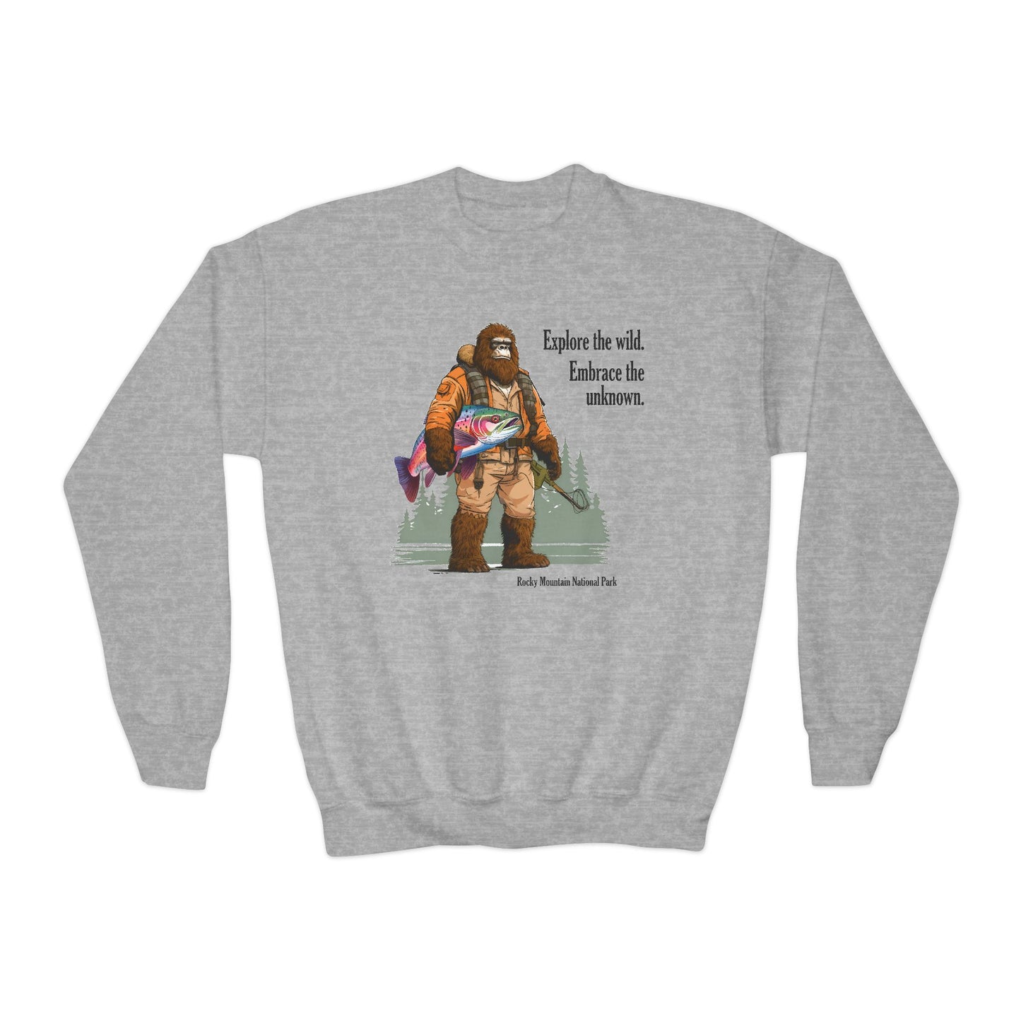 Embrace the Unknown | Bigfoot | Fishing | Youth Crewneck Sweatshirt