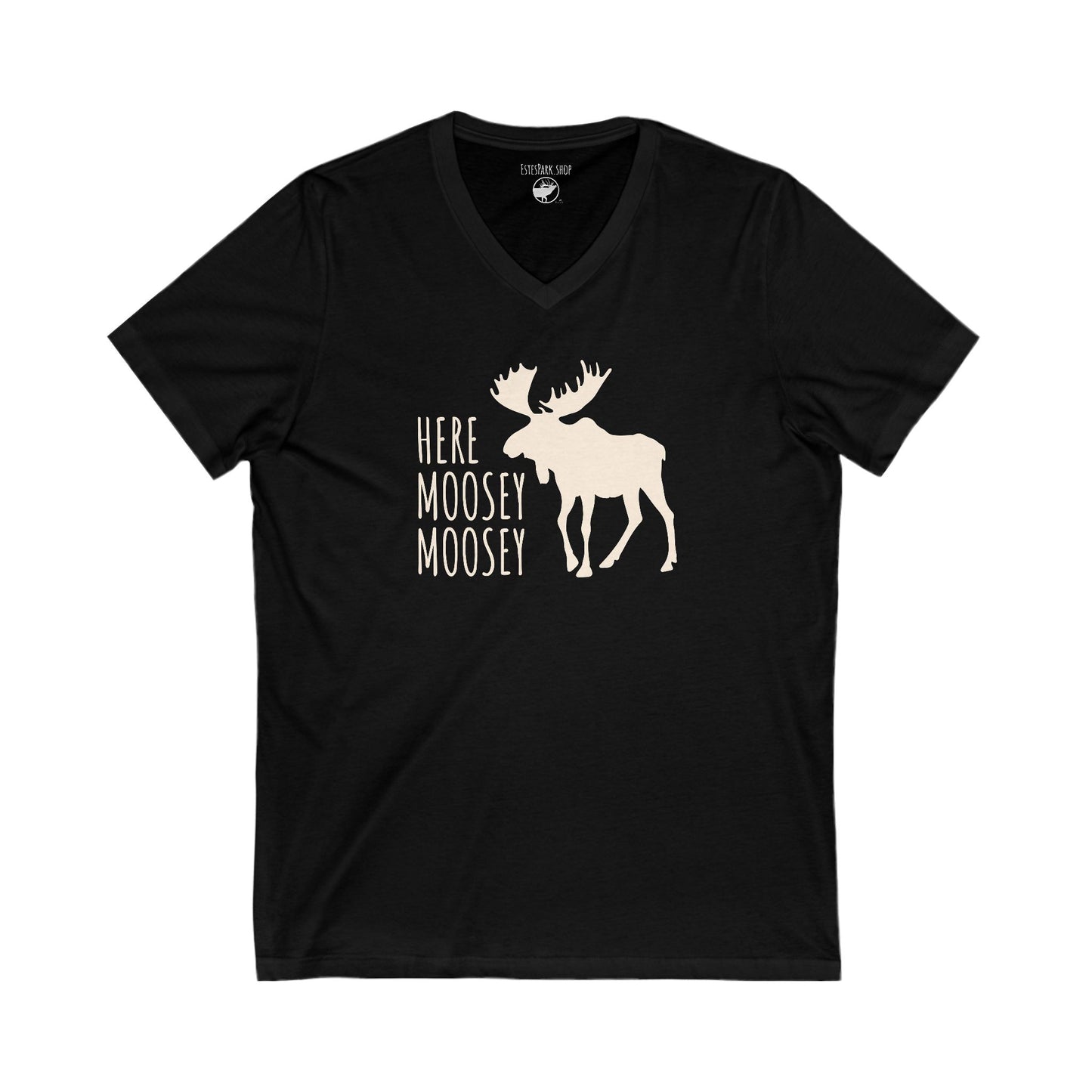Here Moosey Moosey | Unisex Jersey Short Sleeve V-Neck Tee