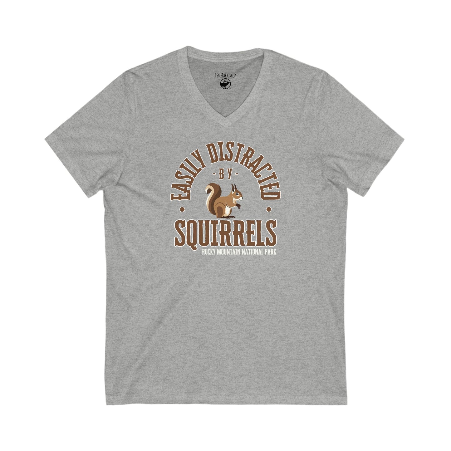 Easily Distracted by Squirrels | RMNP | Unisex Jersey Short Sleeve V-Neck Tee