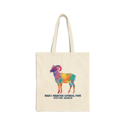 Splatter Art Bighorn Ram | RMNP | Cotton Canvas Tote Bag