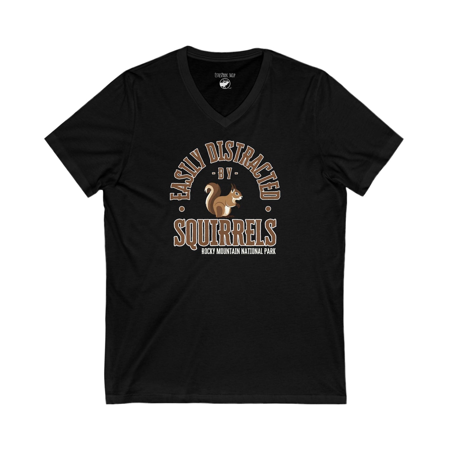 Easily Distracted by Squirrels | RMNP | Unisex Jersey Short Sleeve V-Neck Tee