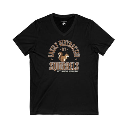 Easily Distracted by Squirrels | RMNP | Unisex Jersey Short Sleeve V-Neck Tee