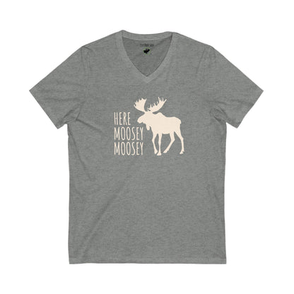 Here Moosey Moosey | Unisex Jersey Short Sleeve V-Neck Tee