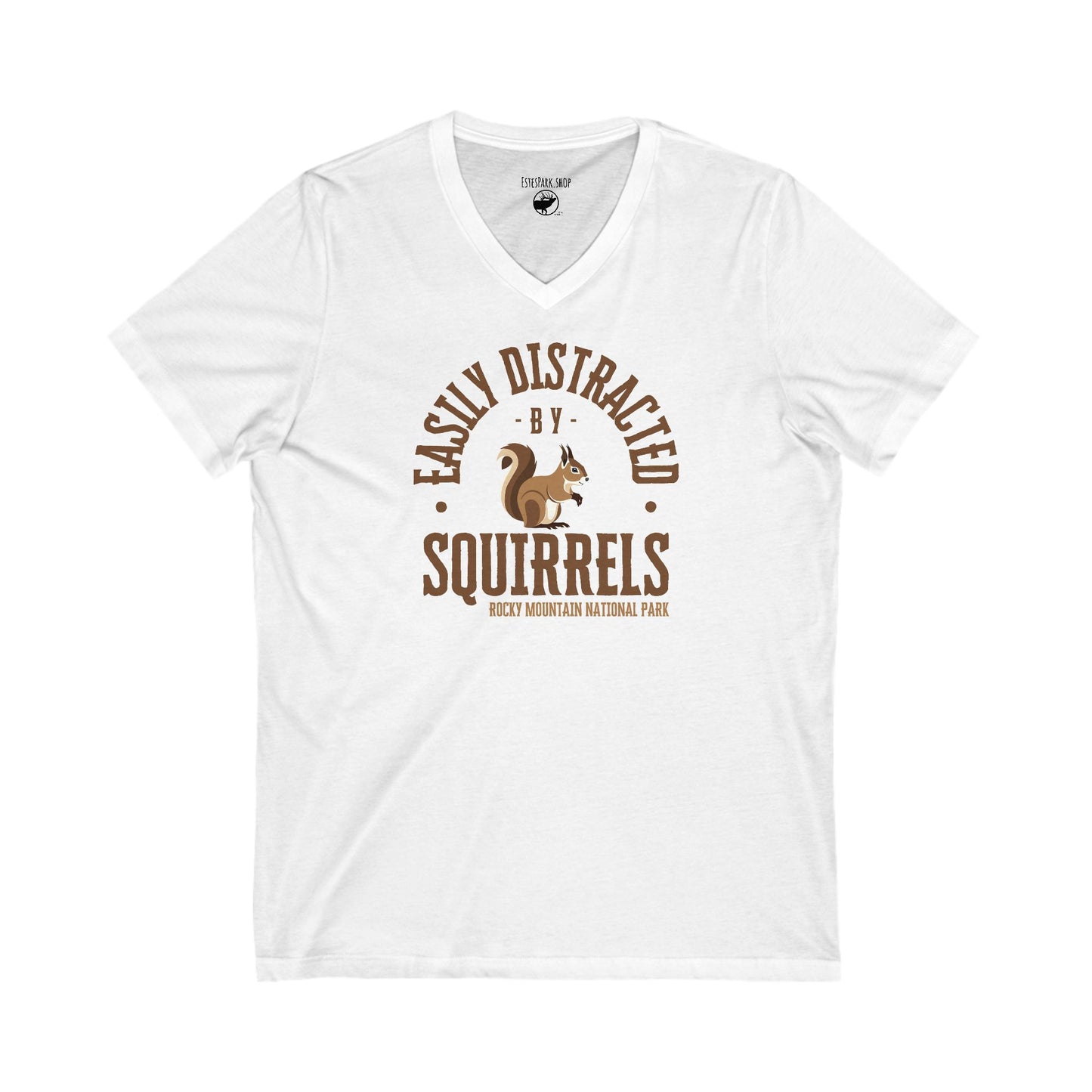 Easily Distracted by Squirrels | RMNP | Unisex Jersey Short Sleeve V-Neck Tee