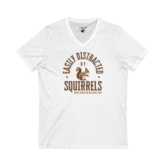 Easily Distracted by Squirrels | RMNP | Unisex Jersey Short Sleeve V-Neck Tee
