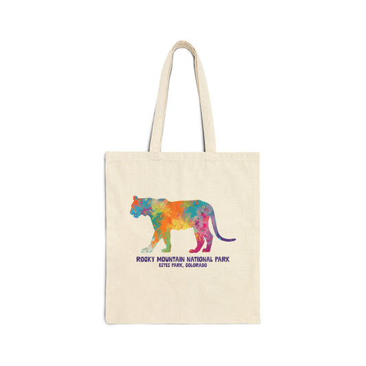 Splatter Art Mountain Lion | RMNP | Cotton Canvas Tote Bag