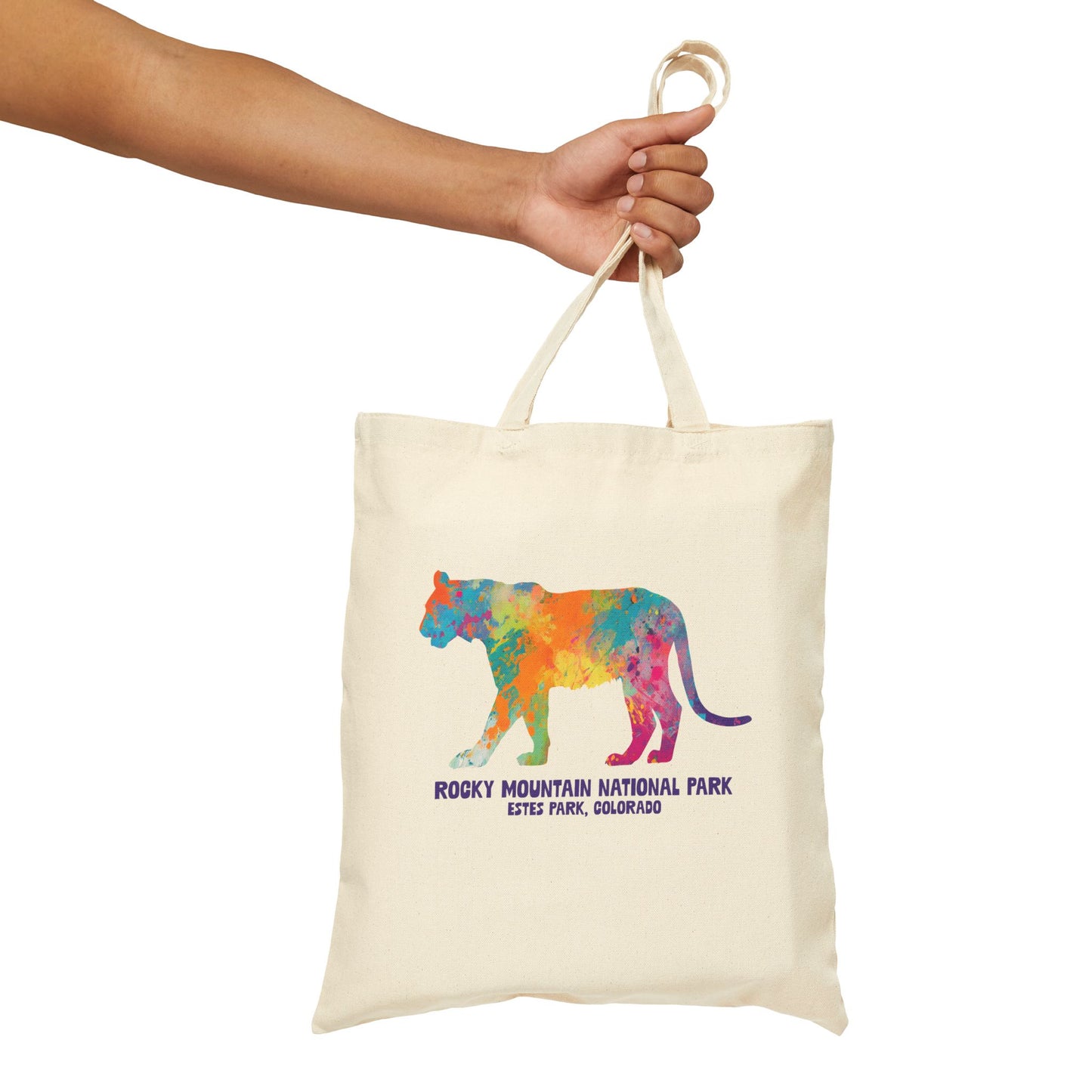 Splatter Art Mountain Lion | RMNP | Cotton Canvas Tote Bag